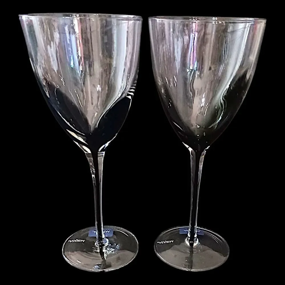 2 Mikasa KYA Smoke Wine Glasses Goblets Red Crystal Elegant Classic Holiday Rare